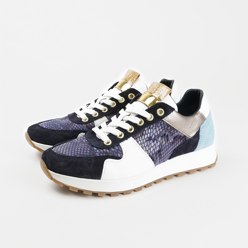 Zapatillas deportivas mujer de piel con animal print azul Evelyn