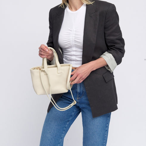 Bandolera para mujer de piel con asa de mano beige Helia