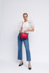 Bolso de Piel bandolera cuadrado rojo con pompón de mujer Cristin