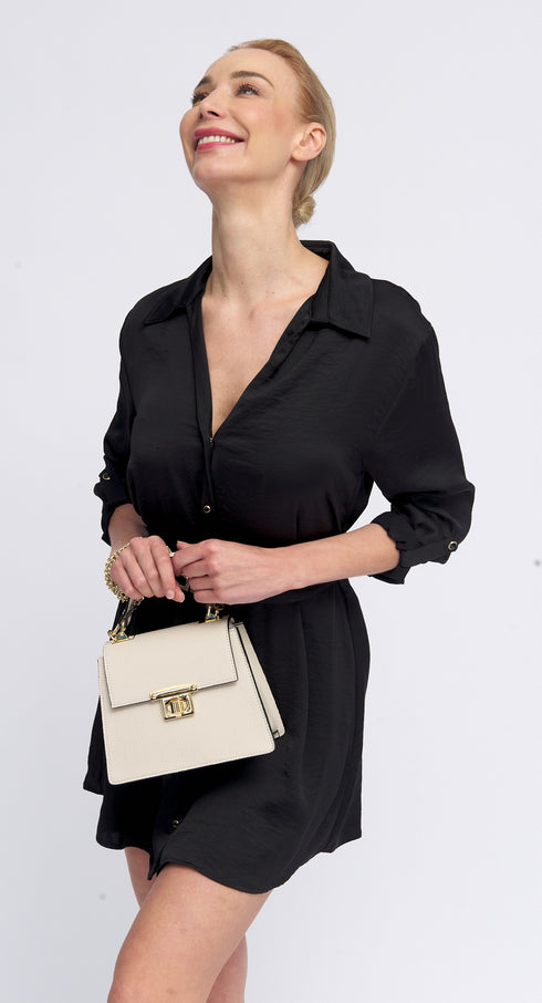 Bolso de con cadena para mujer con asa de mano con solapa beige Claudia