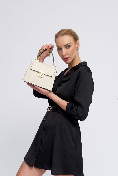 Bolso de con cadena para mujer con asa de mano con solapa beige Claudia