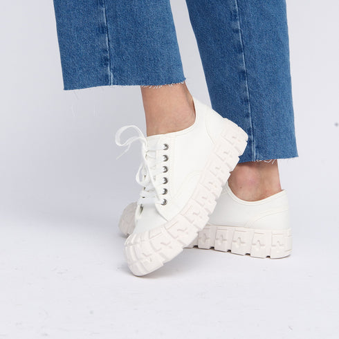 Zapatillas deportivas para mujer de lona con suela gorda blanco Mamba