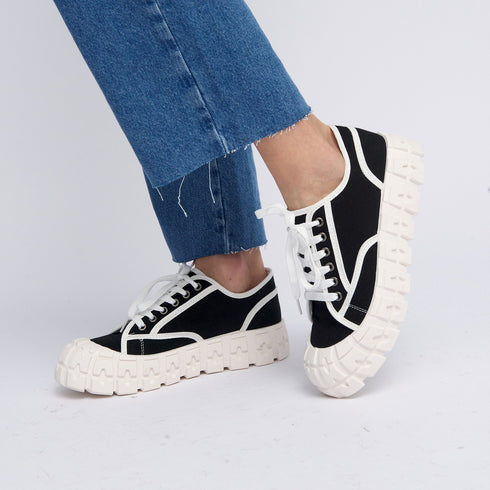 Zapatillas deportivas para mujer de lona con suela gorda negro Mamba