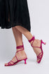 Sandalias con tacón de piel con tiras trenzadas para mujer fucsia Gabriella