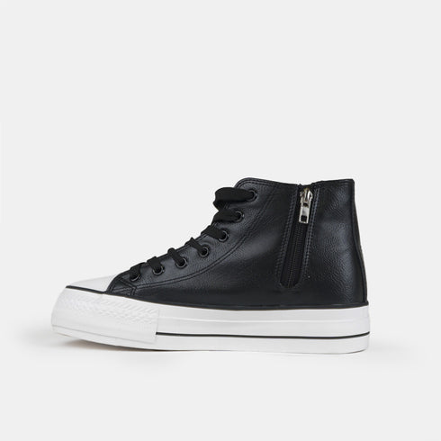 Zapatillas alta con cordones de PU negras Constance