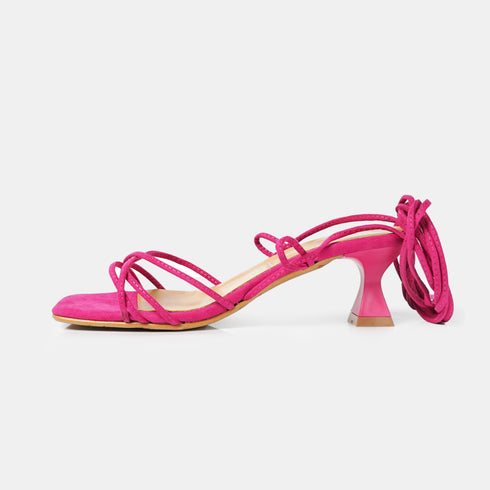 Sandalias con tacón de piel con tiras trenzadas para mujer fucsia Gabriella