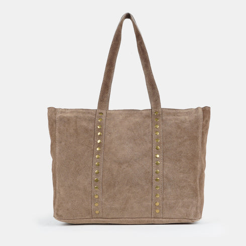 Bolso shopper para mujer de piel serraje con tachuelas khaki Alexandra