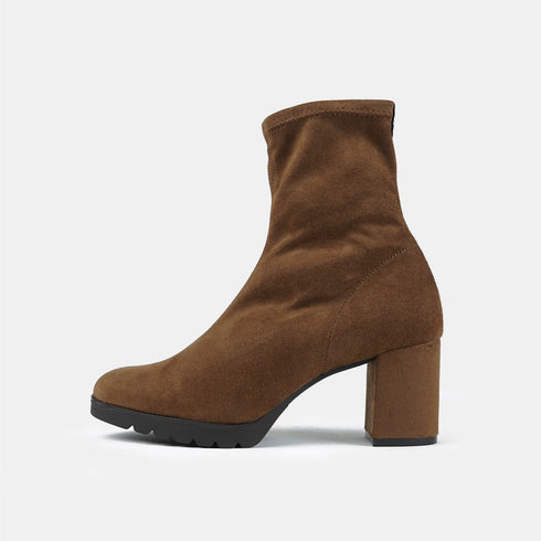 Botines de tacón mujer de antelina marrón Pineda