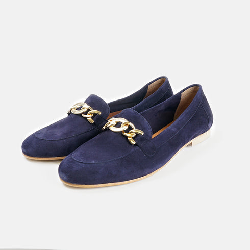 Mocasines de mujer de serraje con cadena azul Alida