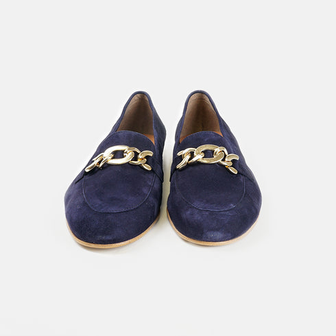 Mocasines de mujer de serraje con cadena azul Alida