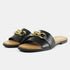 Sandalias de mujer de piel con adorno negro Charo