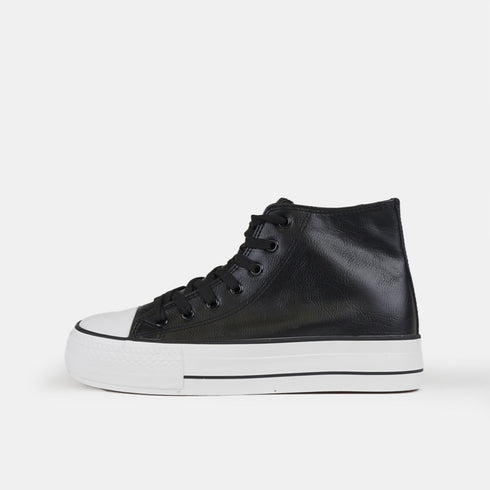 Zapatillas alta con cordones de PU negras Constance