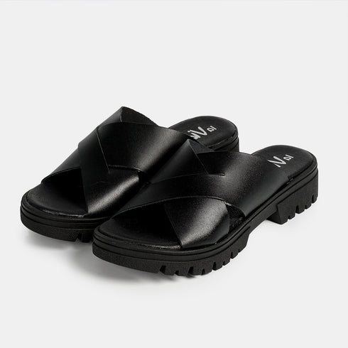 Sandalias de mujer de piel con plataforma negro Matilde