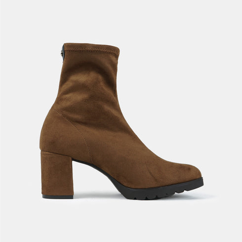 Botines de tacón mujer de antelina marrón Pineda