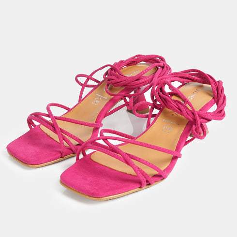 Sandalias con tacón de piel con tiras trenzadas para mujer fucsia Gabriella
