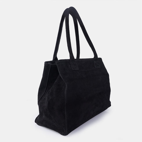 Bolso shopper de piel serraje extensible y personalizable negro Aurora