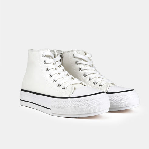 Zapatillas alta con cordones de PU blancas Constance