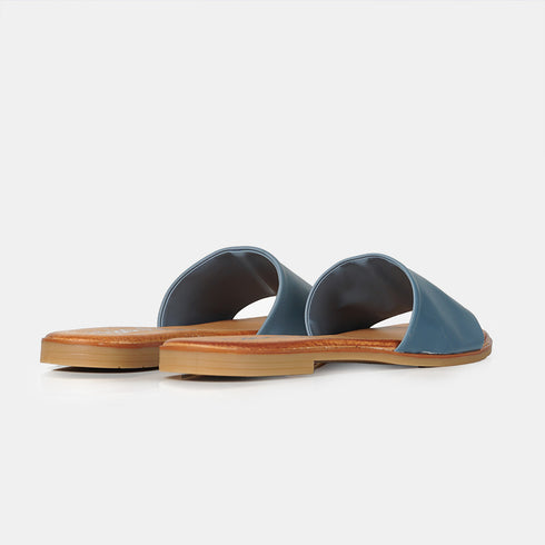 Sandalias planas de piel para mujer azul Alejandra