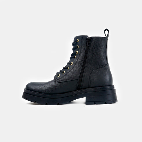 Botas con cordones de piel para mujer negro Lena