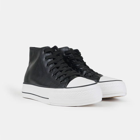 Zapatillas alta con cordones de PU negras Constance