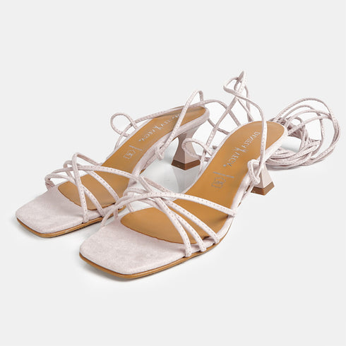 Sandalias con tacón de piel con tiras trenzadas para mujer rosa Gabriella