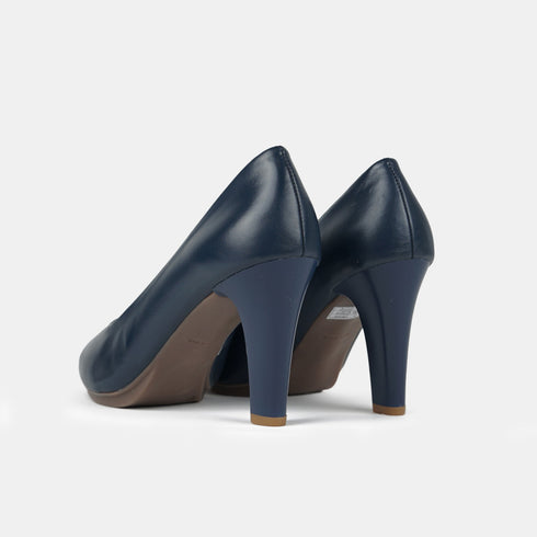 Zapatos de tacón 8cm de piel azul marino Tania