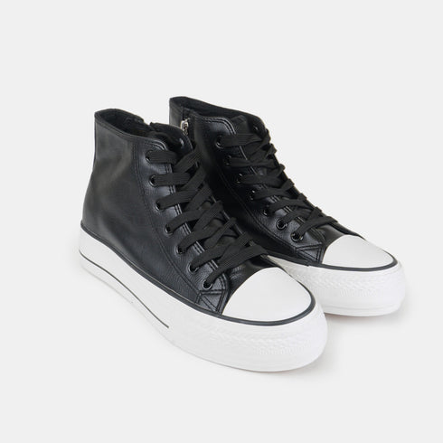 Zapatillas alta con cordones de PU negras Constance