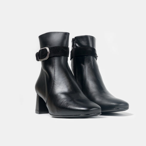 Botines de piel para mujer con tacón negro Lana