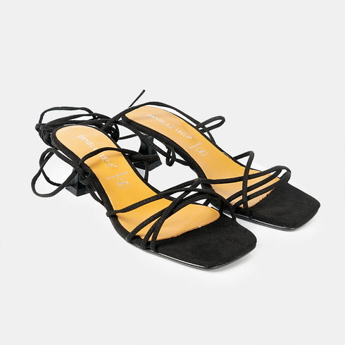 Sandalias con tacón de piel con tiras trenzadas para mujer negro Gabriella