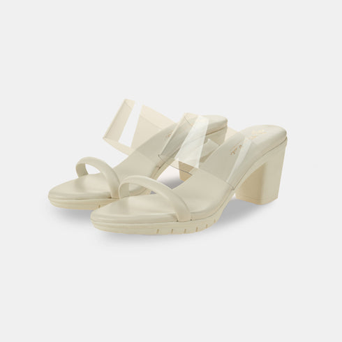 Sandália de salto com tira transparente Aqua Branco