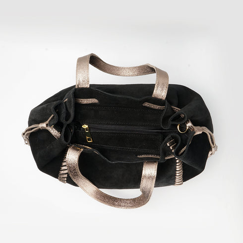 Bolso de piel de serraje para mujer estilo shopper negro Agatha