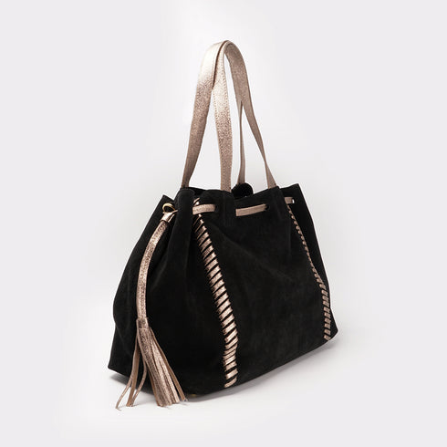 Bolso de piel de serraje para mujer estilo shopper negro Agatha