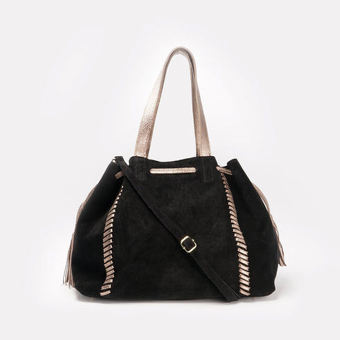 Bolso de piel de serraje para mujer estilo shopper negro Agatha