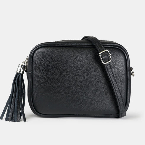 Bolso de bandolera piel con pompón Cristin Primavera Negro