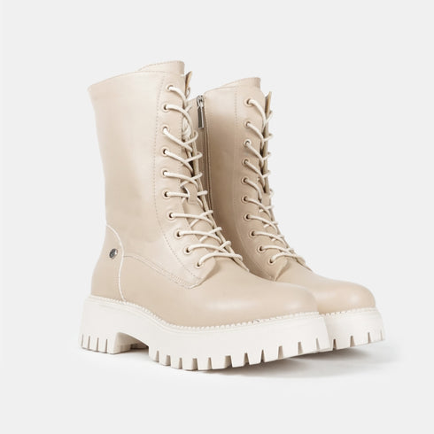 Botines militares con cordones para mujer beige Rosie