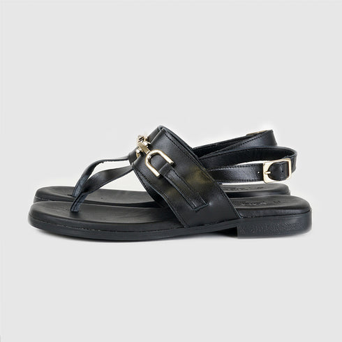 Sandalias planas de mujer de piel negro Sami