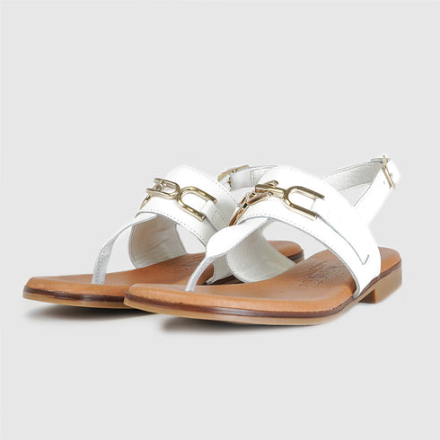 Sandalias planas de mujer de piel blanco Sami