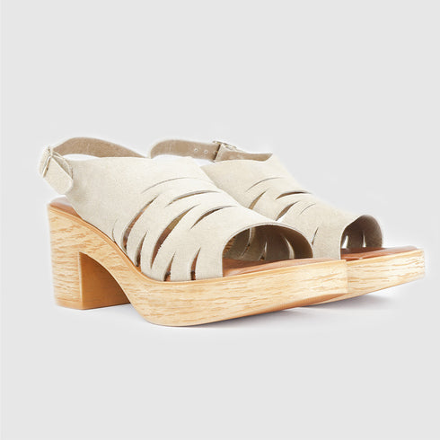 Sandalias con tacón de esparto Shirly (Beige)