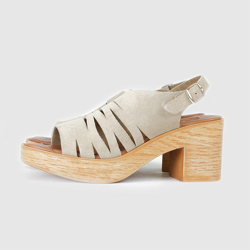 Sandalias con tacón de esparto Shirly (Beige)