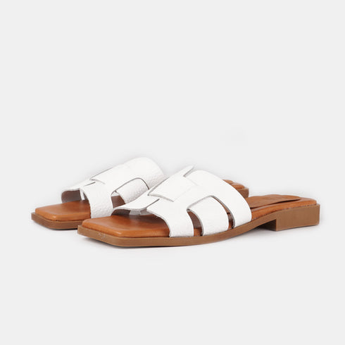 Sandalias planas de mujer piel Samantha (Blanca)