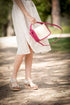 Bolso de mano de piel y rafia para mujer Pandorina fucsia
