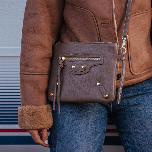 Bolso bandolera de piel khaki Tamara