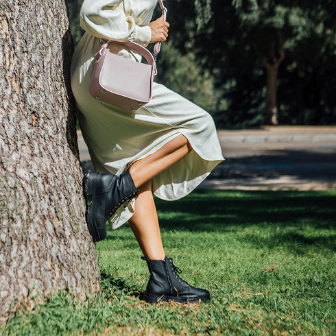Botas con cordones de piel para mujer negro Lena