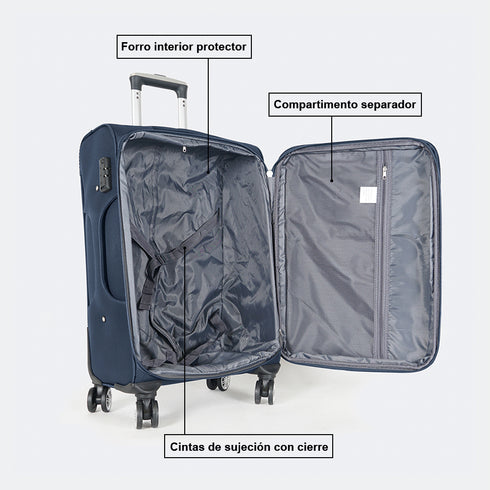 Maleta de viaje blanda extensible 56cm/66cm/76cm/86cm, 10kg/15kg/20kg/23kg, de tela poliéster Pissa Azul