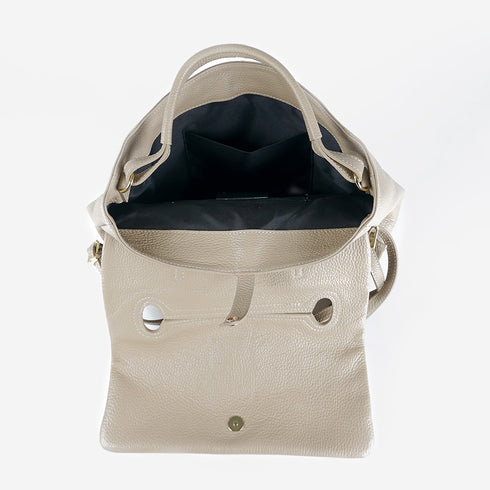 Mochila de pele para mulher caqui Bora