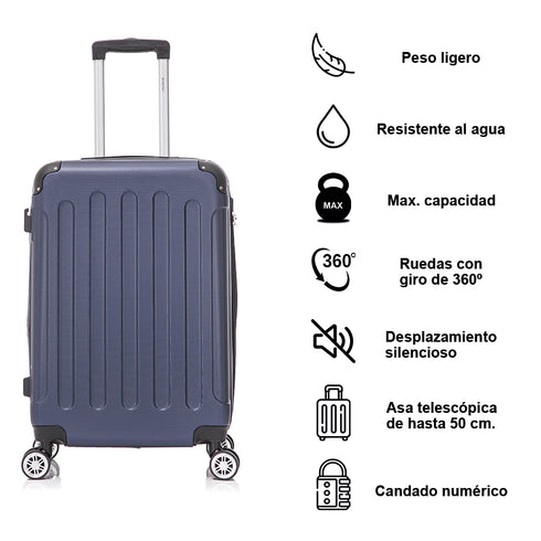 RAYKONG Mala de Viagem Média ABS 66x43x25cm | 71L | 24 Polegadas | até 23kg semirrígida - Azul Marinho