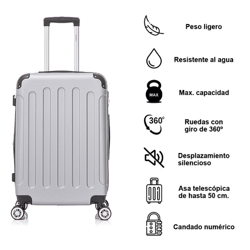 RAYKONG Mala Média ABS 66x43x25cm | 71L | 24 polegadas | até 23kg semirrígida - Prata