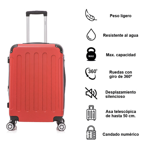 RAYKONG Mala Média ABS 66x43x25cm | 71L | 24 Polegadas | até 23kg semirrígida - Vermelho