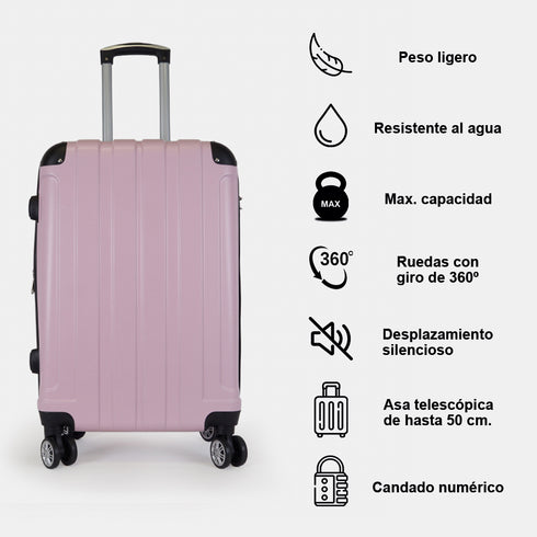 Maleta de viaje extensible XS-51cm-10kg / S-55cm-15kg de ABS Kike Rosa Claro