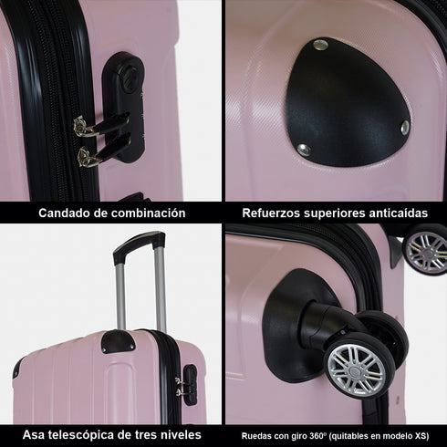 Maleta de viaje extensible XS-51cm-10kg / S-55cm-15kg de ABS Kike Rosa Claro